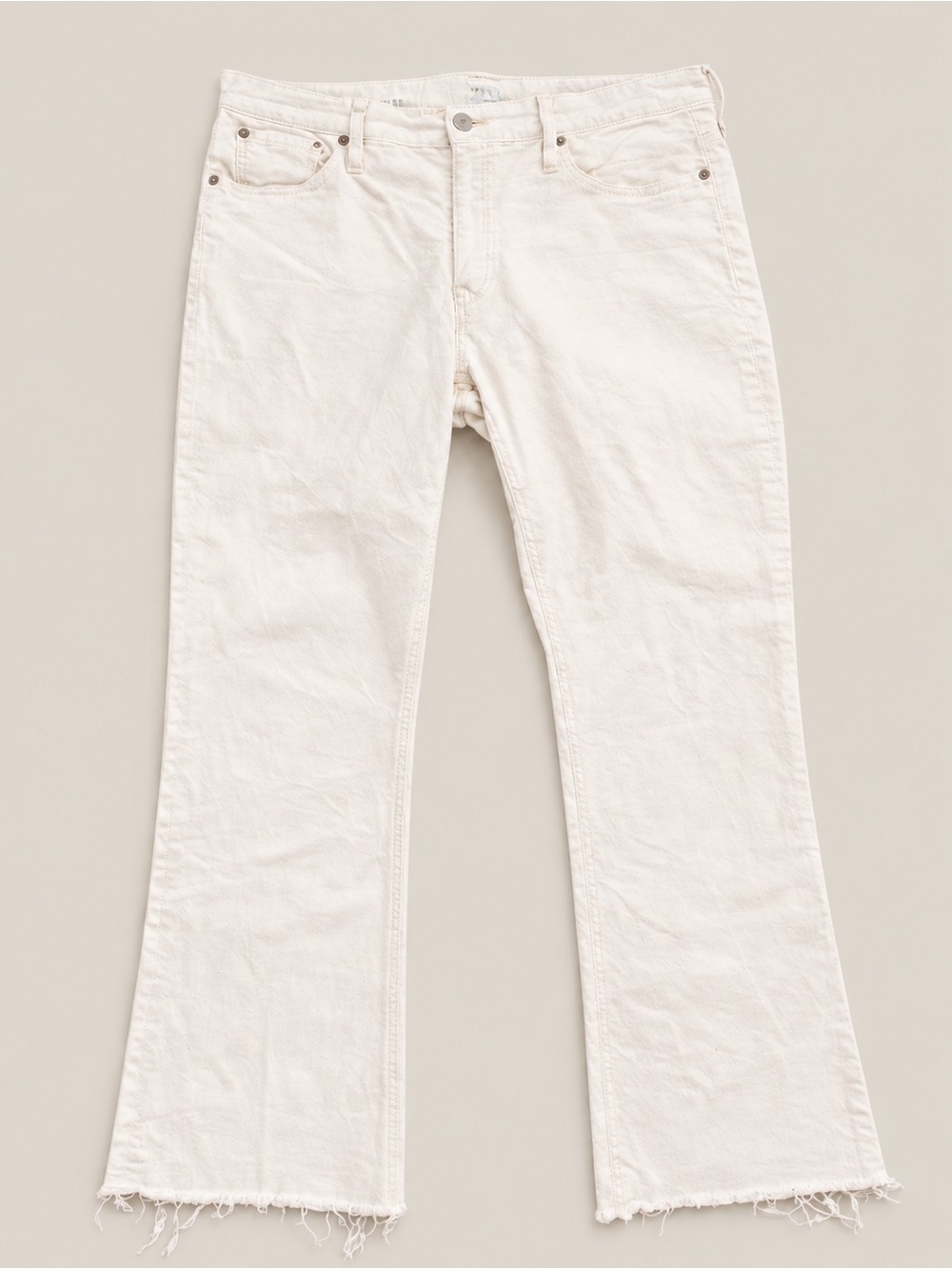 J Crew Off White Cropped Jeans 30T Raw Hem Mid Rise Stretch Denim